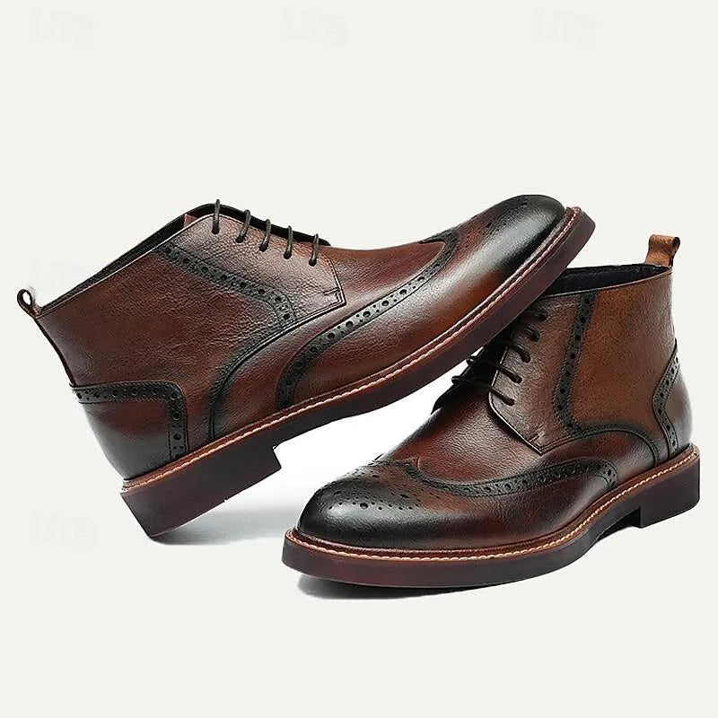 Men's Brogue Leather Boots - 100% Premium Cowhide with Lace-Up Design - Tokiyos