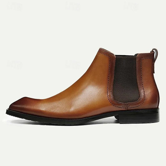 Men's Brown Leather Chelsea Boots - Premium Cowhide Slip-On Dress Shoes