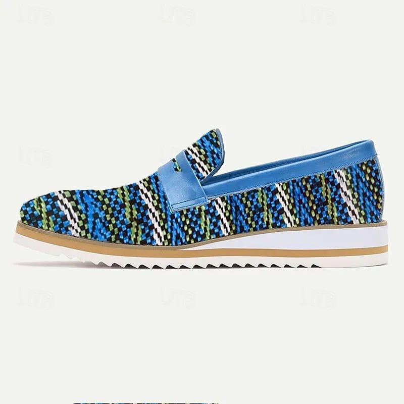 Men's Patterned Slip-On Loafers - Stylish Casual Shoes with Vibrant Knit Design and Comfortable Sole - Tokiyos