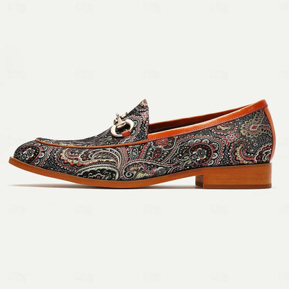 Men's Paisley Patterned Loafers: Colorful Slip-On Shoes with Horsebit Detail - Tokiyos