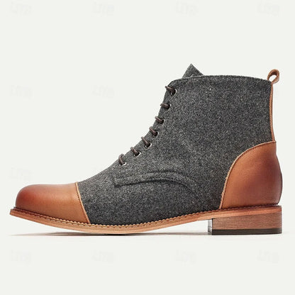 Men's Premium Cowhide and Wool Lace-Up Boots with Leather Toe Cap and Heel