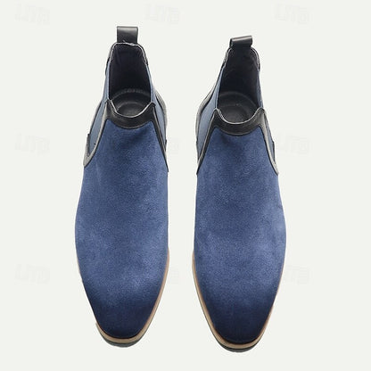 Men's Blue Suede Chelsea Boots - Premium Cowhide Leather, Classic Slip-On Ankle Boots