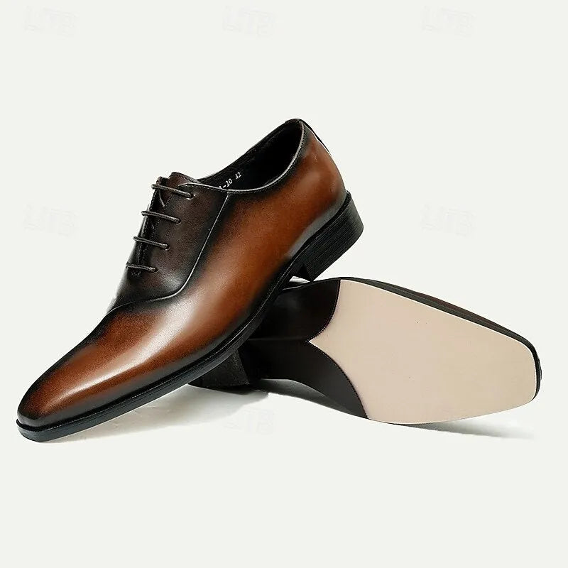 Men's Oxfords Brogue Leather Cowhide Breathable Comfortable Slip Resistant Lace-up Black Brown Fall Winter