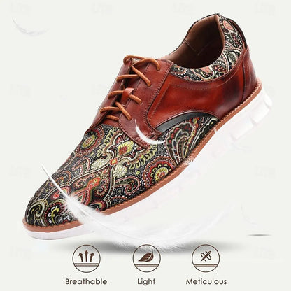 Men's Sneakers Paisley Print Leather Casual Shoes with White Soles - Tokiyos