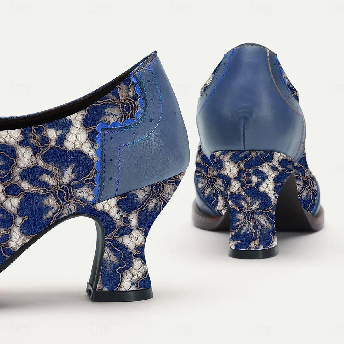 Women's Oxford Heels Elegant Blue Lace Pattern - Tokiyos