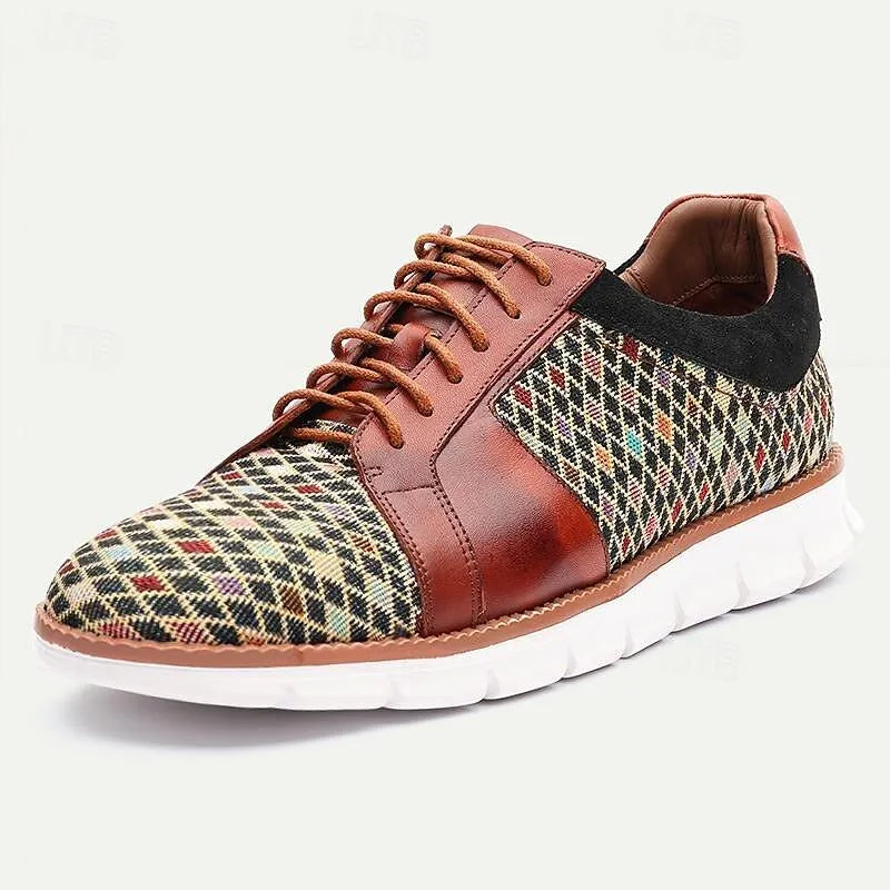 Men's Houndstooth Sneakers with Leather Accents - Tokiyos