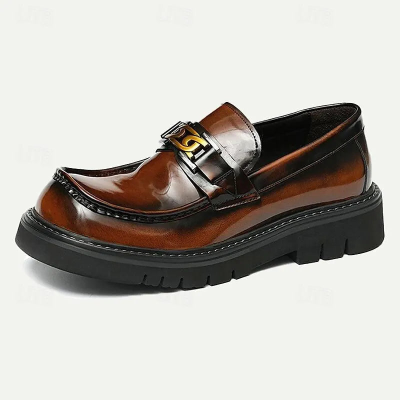 Men's Brown Leather Buckle Loafers - Chunky Sole - Tokiyos