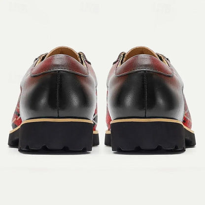 Men's Premium Cowhide Red Plaid Outdoor Shoes with Rugged Sole and Black Accents