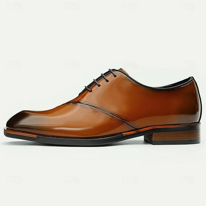 Men's Brown Leather Oxford Dress Shoes Polished Cap Toe - Tokiyos