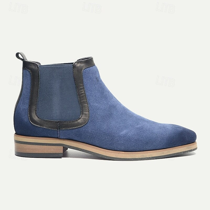 Men's Blue Suede Chelsea Boots - Premium Cowhide Leather, Classic Slip-On Ankle Boots