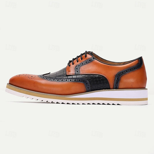 Men's Premium Cowhide Leather Brogue Oxford Shoes Vintage Style Wingtip Dress Shoes