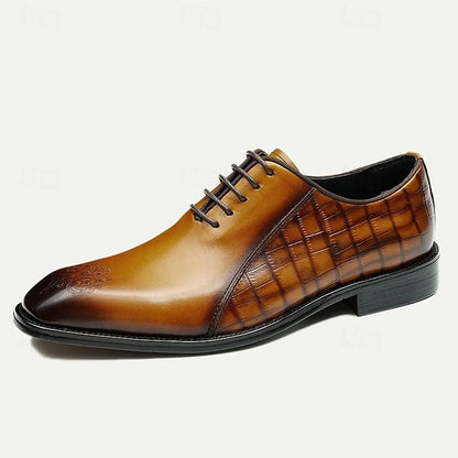 Men's Oxfords Home Daily Cowhide Comfortable Slip Resistant Lace-up Black Brown Fall Winter