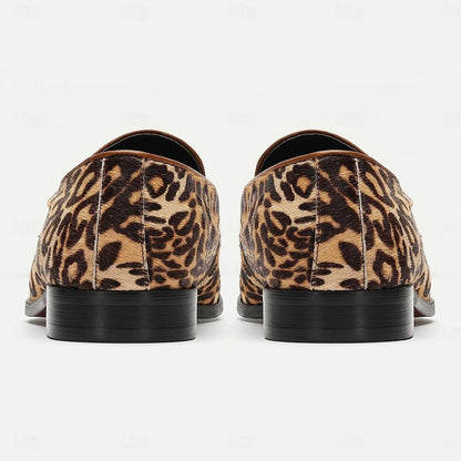 Men's Leopard Print Loafers: Bold Animal Pattern Slip-On Shoes with Stylish Strap - Tokiyos