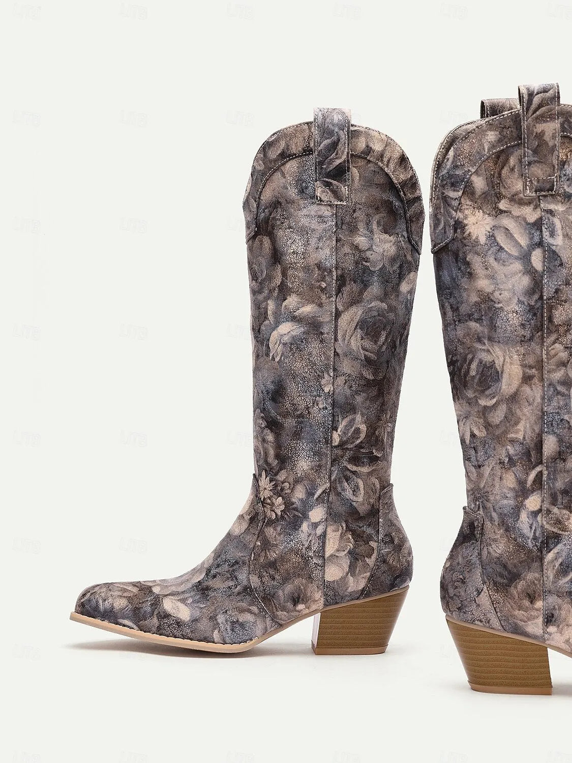 Women's Floral Pattern Western Cowboy Boots with Low Heel, Stylish and Comfortable for Country and Casual Wear