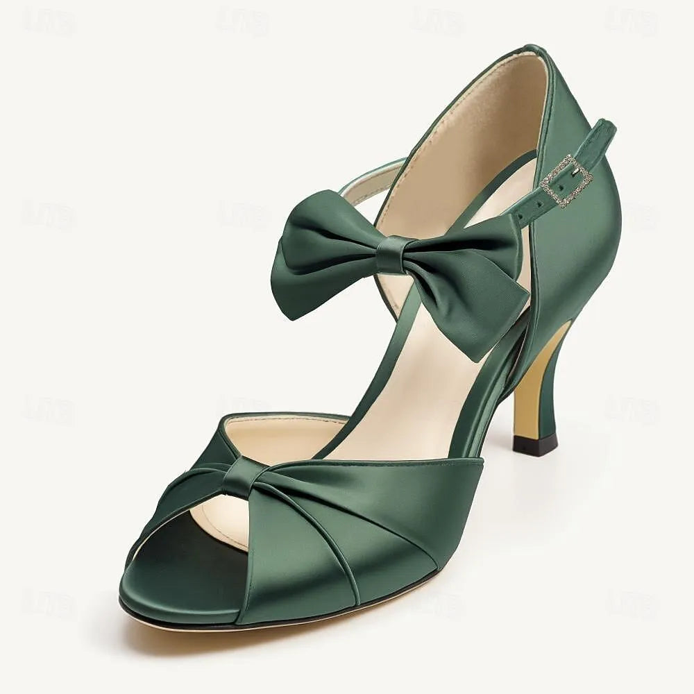 Women's Teal Satin Bow-Tie High Heel Sandals - Tokiyos