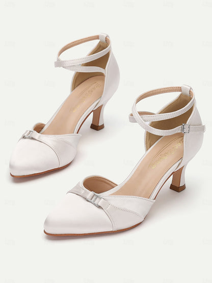 Women's Pink Satin Ankle Strap Heels with Bow Detail