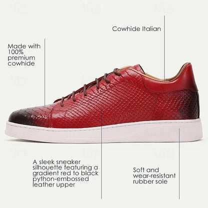 Men's Leather Sneakers Red Gradient Lace-up - Tokiyos