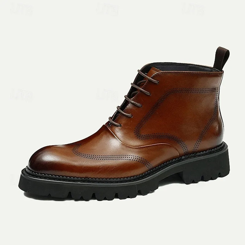 Men's Premium Cowhide Leather Brogue Ankle Boots