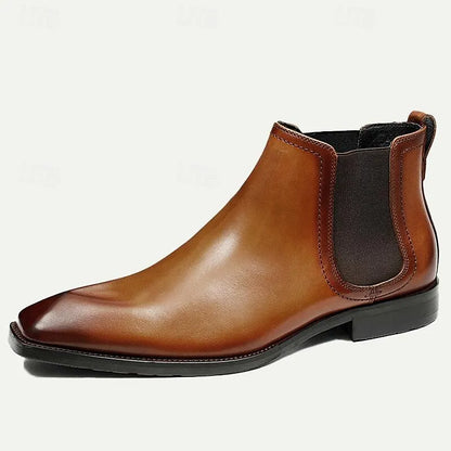 Men's Brown Leather Chelsea Boots - Premium Cowhide Slip-On Dress Shoes