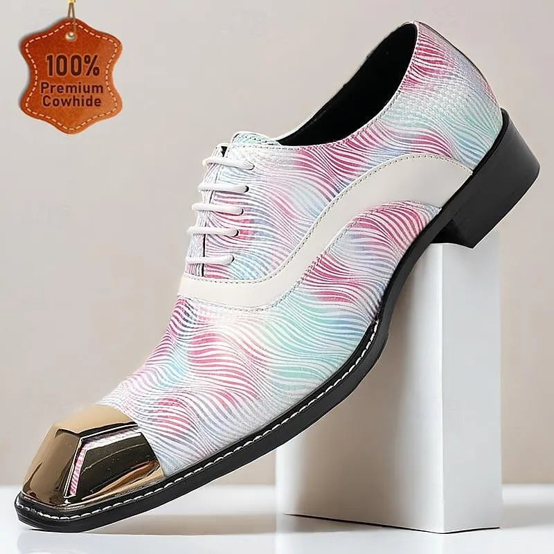 Men's Colorful Wave Print Oxfords with Metallic Toe Cap - Tokiyos