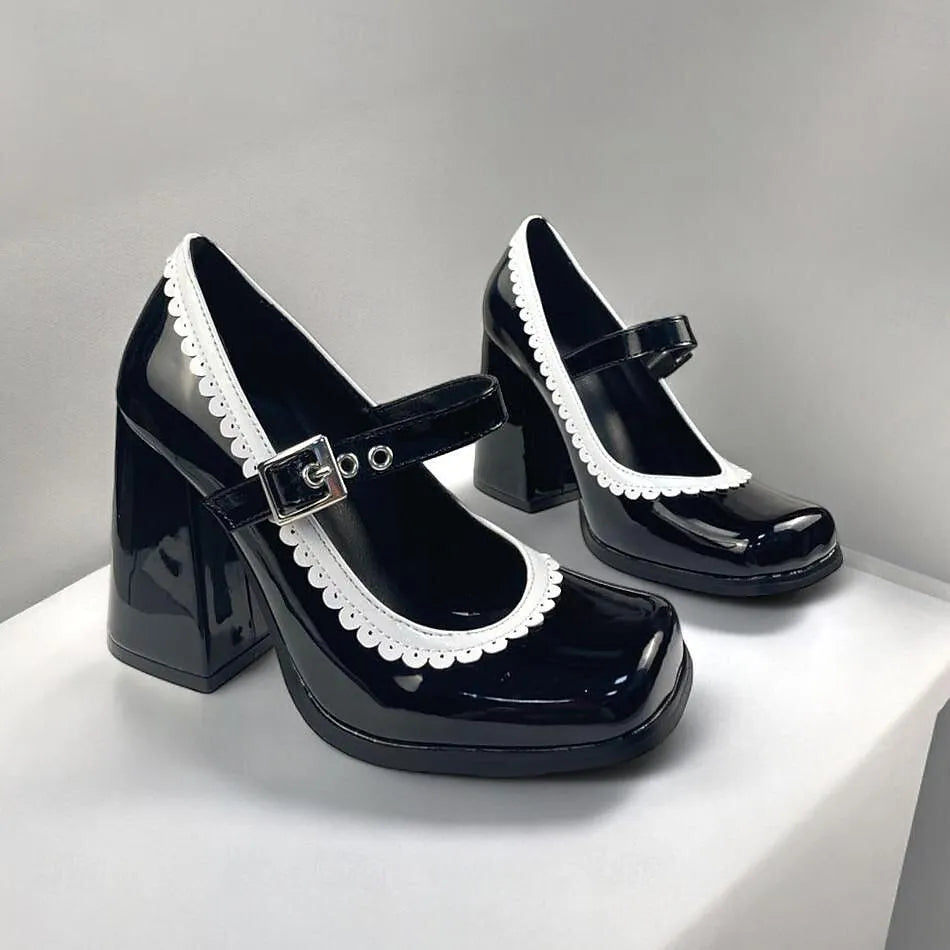 Black Patent Leather Mary Jane Shoes- Women's Vintage Style Heels - Tokiyos