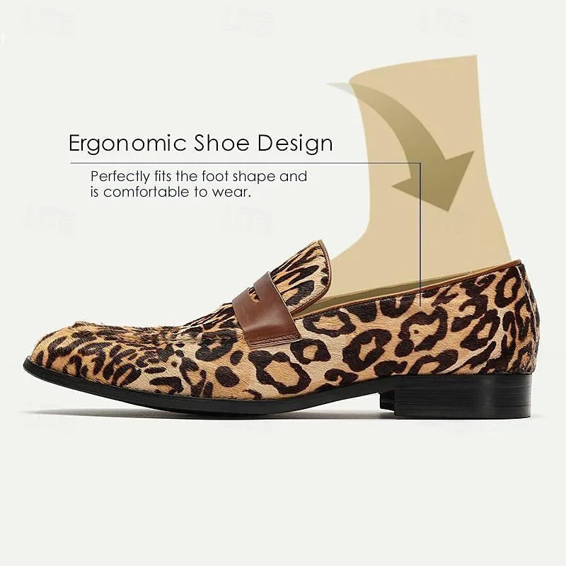 Men's Leopard Print Loafers: Bold Animal Pattern Slip-On Shoes with Stylish Strap - Tokiyos