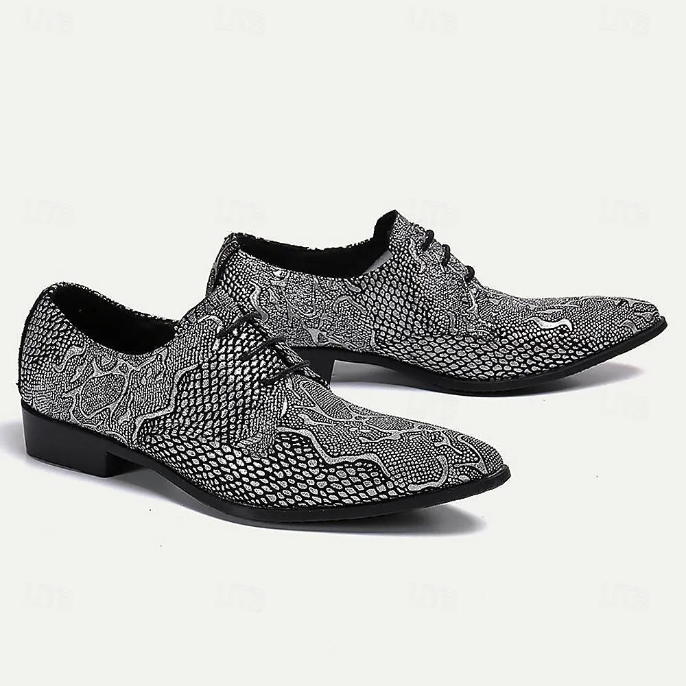 Men's Black Embellished Leather Oxford Shoes - Tokiyos