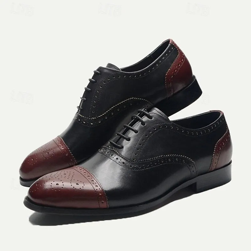 Men's Two-Tone Premium Cowhide Brogue Oxford Shoes-Perfect for Formal Occasions & Business Attire