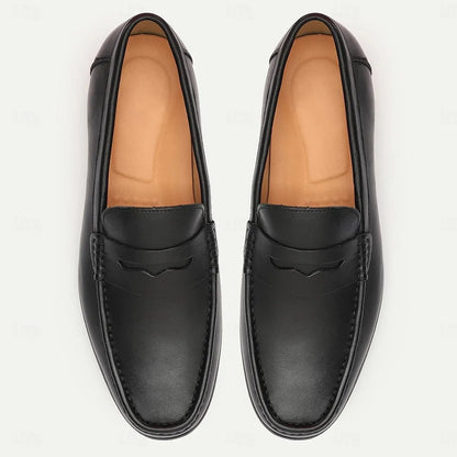 Men's Black Leather Penny Loafers - Tokiyos