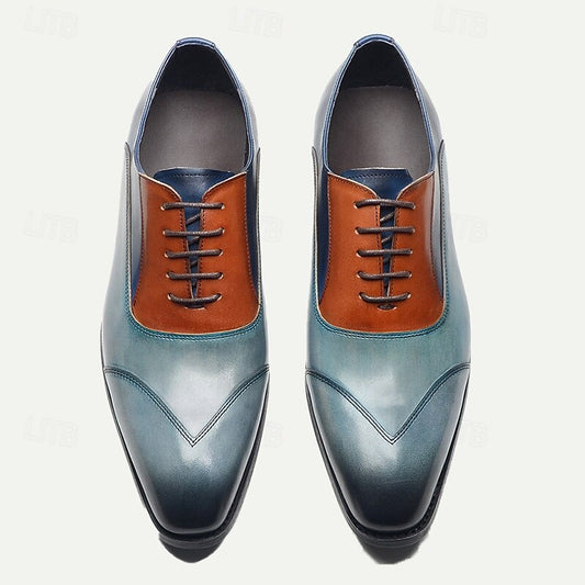 Men's Premium Cowhide Leather Oxford Shoes with Multicolor Design