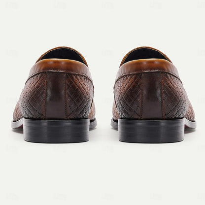 Men's Loafers Woven Leather Tan Strap Slip-on - Tokiyos