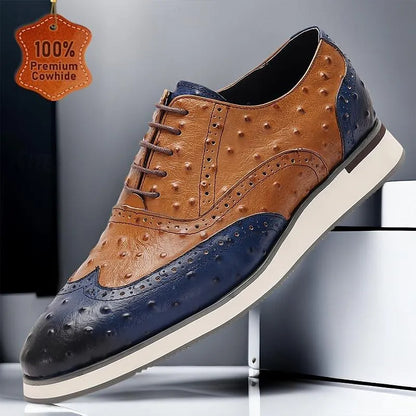 Men's Sneakers Ostrich Print Leather Two-Tone Lace-up - Tokiyos