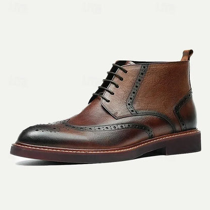 Men's Brogue Leather Boots - 100% Premium Cowhide with Lace-Up Design - Tokiyos