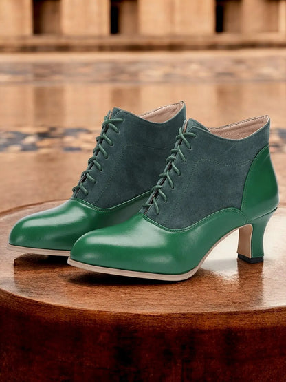 Women's Green Victorian Vintage Lace-Up Ankle Boots - Perfect for Retro-Inspired Outfits, Casual Wear, and Special Occasions