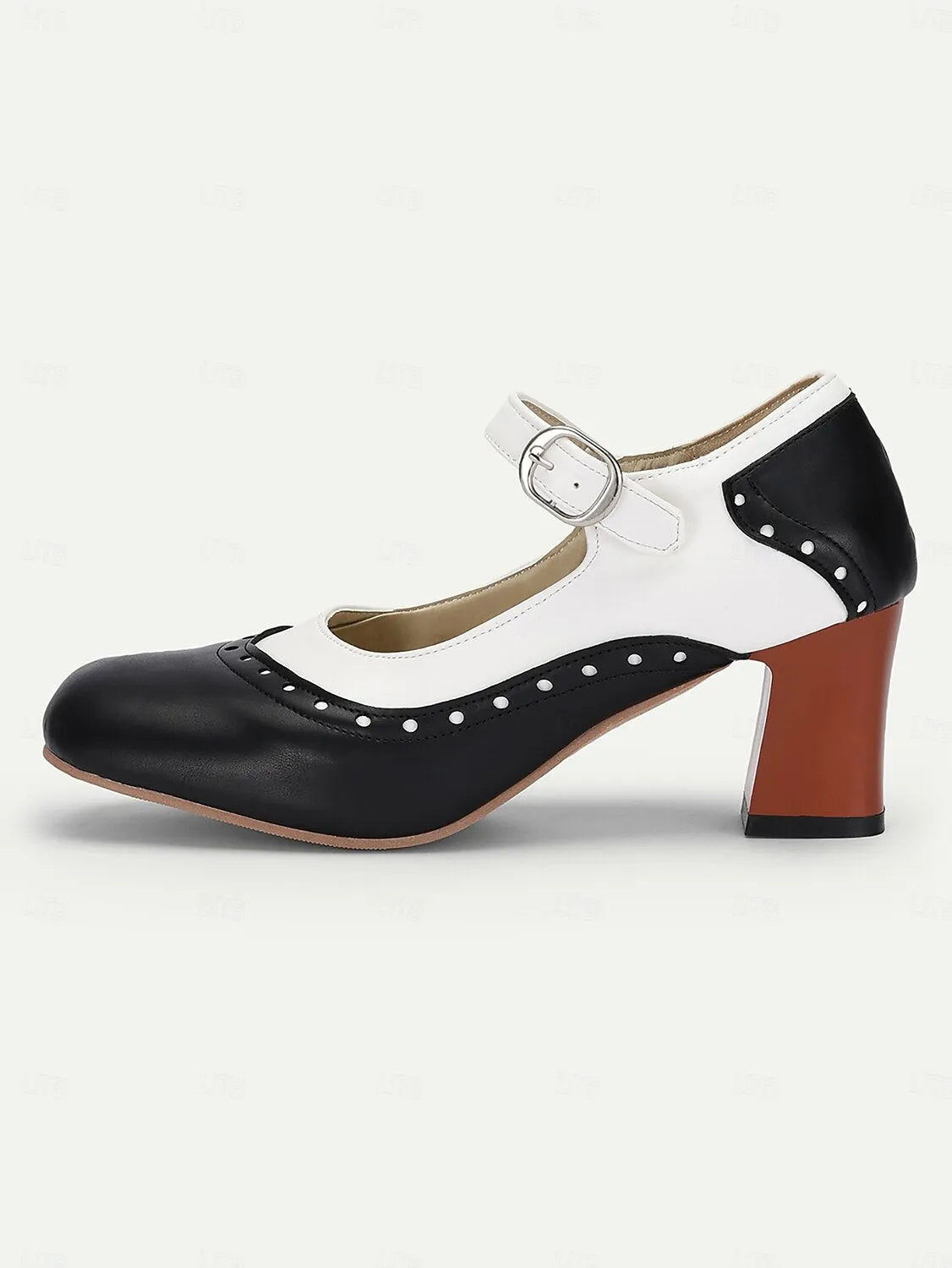 Women's Black and White Mary Jane Block Heel Shoes - Retro Style with Buckle Strap for Vintage-Inspired Outfits