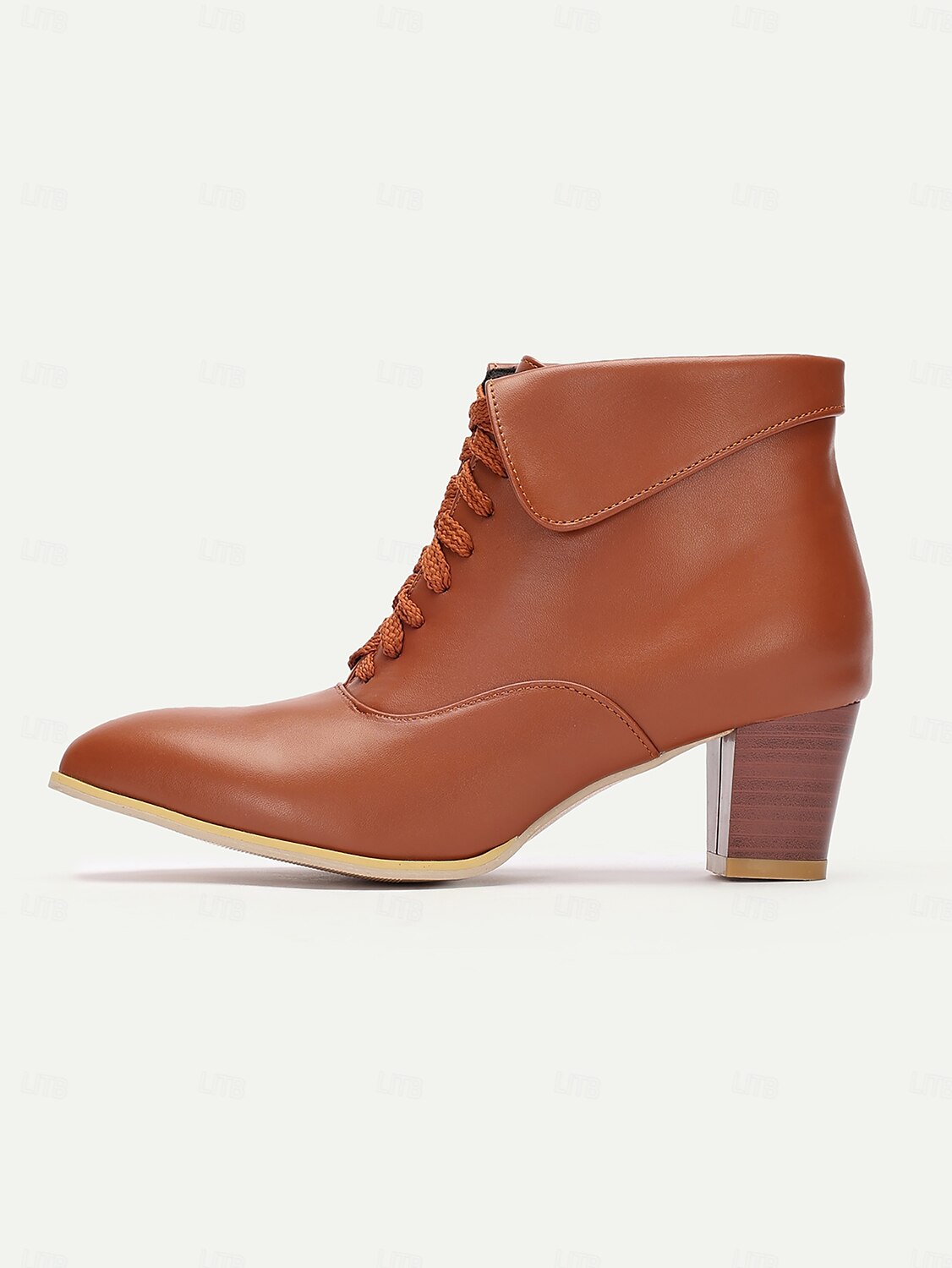 Women's Brown Lace-Up Ankle Boots with Low Block Heel