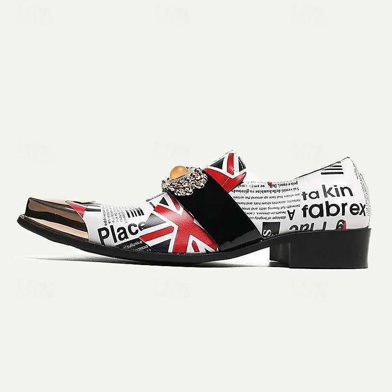 Men's Fashion Loafers with British Flag Design and Gold Crown Buckle - Tokiyos