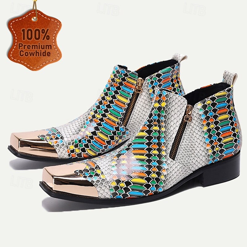 Men's Exotic Snake Print Leather Ankle Boots Premium Cowhide