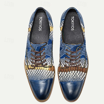 Men's Premium Cowhide Leather Oxford Shoes with Snake Print