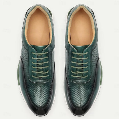 Men's Sneakers Textured Green Leather Two-Tone Rubber Sole - Tokiyos