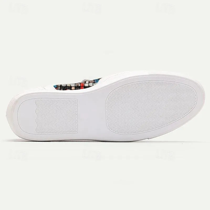 Men's White Leather Sneakers with Multicolor Woven Pattern - Stylish Casual Shoes - Tokiyos