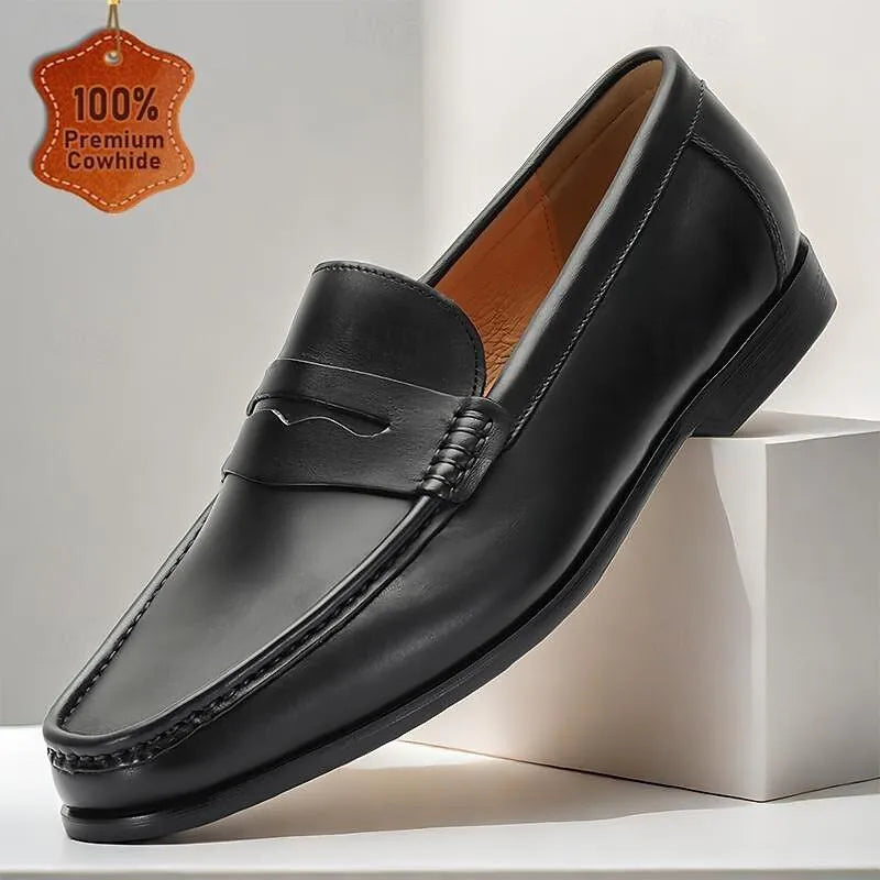 Men's Black Leather Penny Loafers - Tokiyos