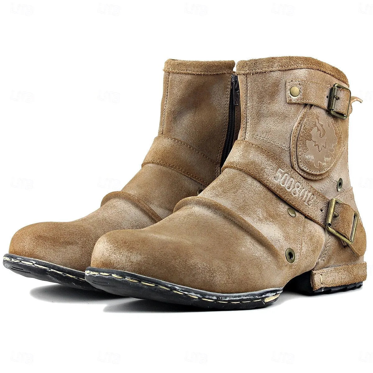 Men's Handmade Goodyear Welted Leather Ankle Boots with Side Zipper and Buckle Detail