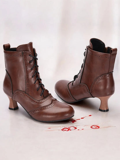 Women's Victorian-Style Lace-Up Leather Ankle Boots