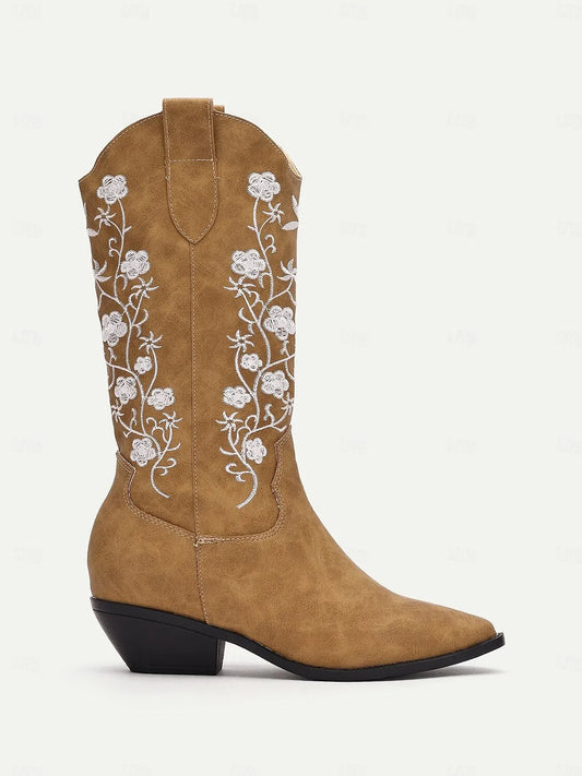 Women's Western Cowboy Boots with Floral Embroidery - Stylish and Comfortable Footwear for Country Events and Everyday Wear