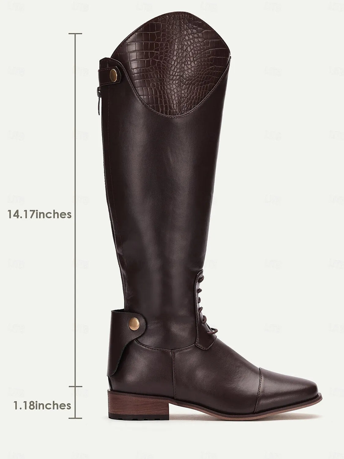 Women's Brown Leather Knee-High Riding Boots with Crocodile Pattern Accents, Stylish and Durable for Equestrian and Outdoor Wear