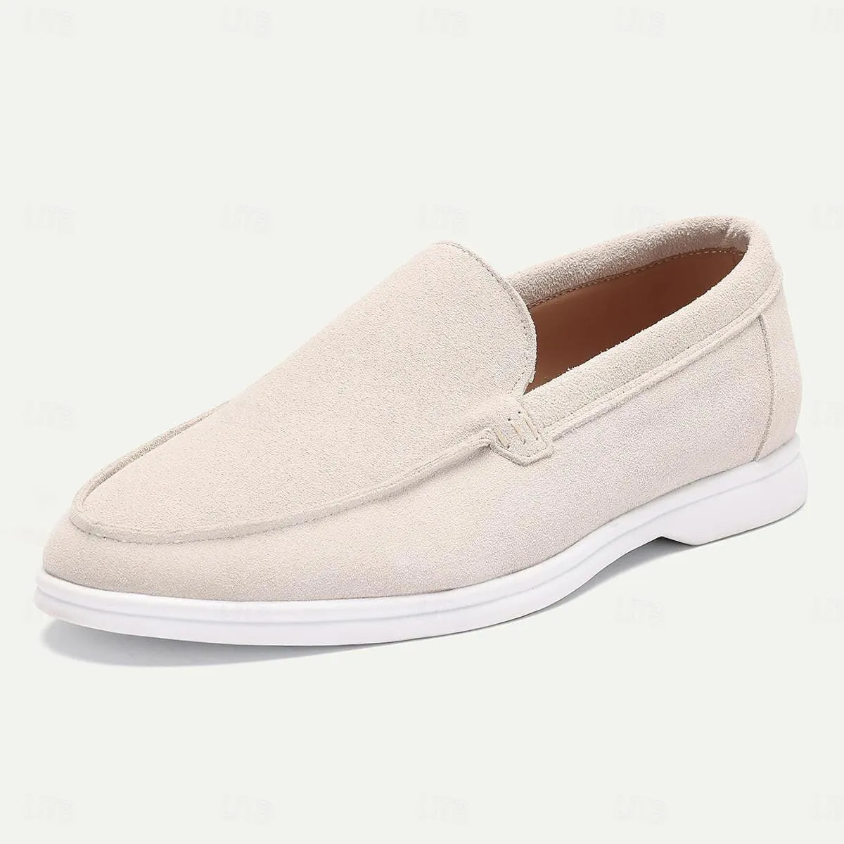 Men's White Beige Suede Slip-On Loafer - Tokiyos