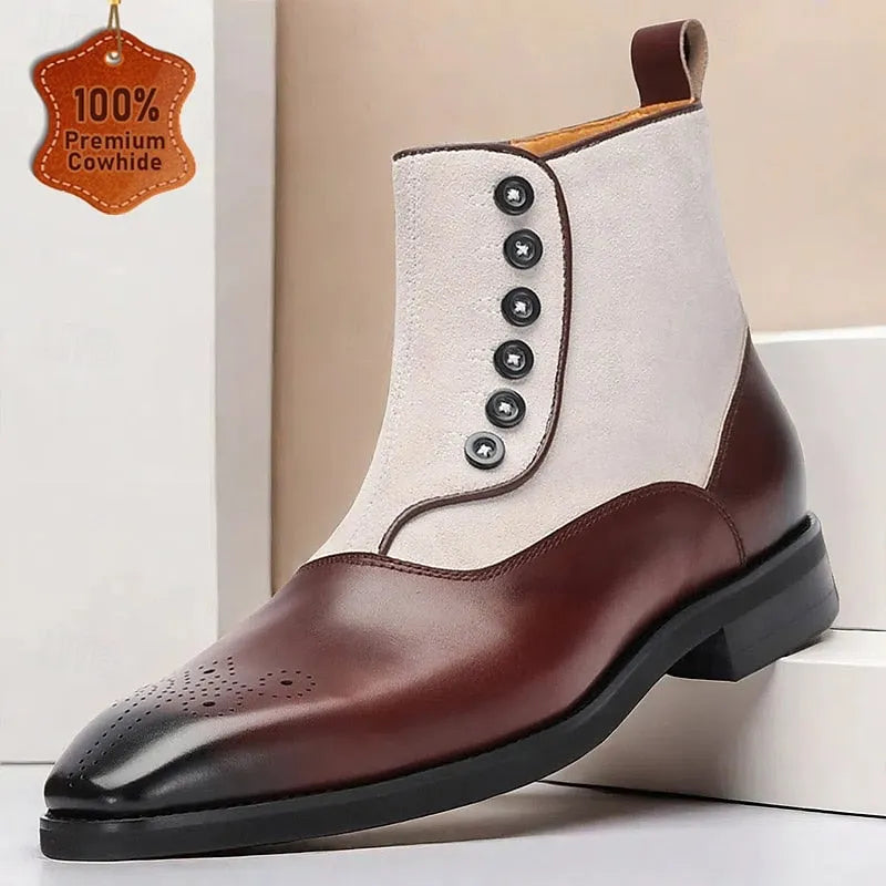 Men's Two-Tone Premium Cowhide Button-Up Suede Ankle Boots