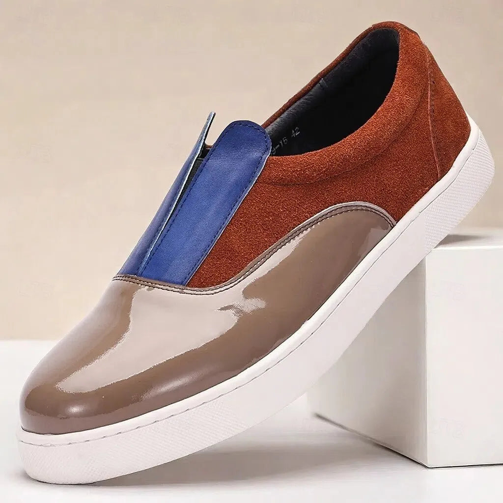 Men's Stylish Slip-On Loafers, Multi-Color Patent Leather and Suede Casual Shoes, Perfect for Everyday Fashion and Semi-Formal Wear