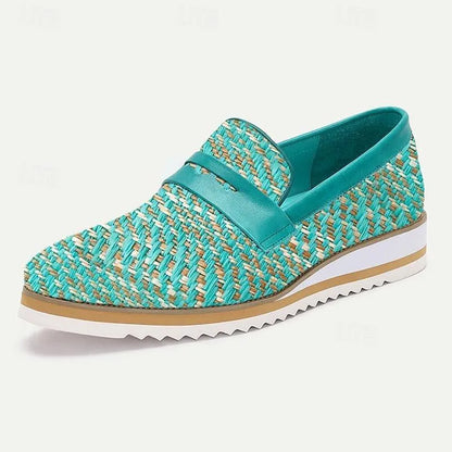 Men's Woven Slip-On Loafers - Casual Shoes with Turquoise Knit Design and Comfortable Sole - Tokiyos